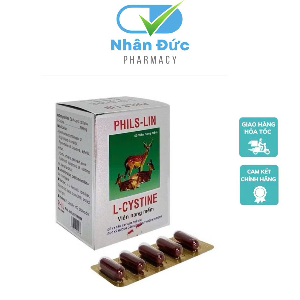 L-Cystine Phils Lin hỗ trợ làm đẹp da,giảm sạm da,tàn nhang hộp 60 viên