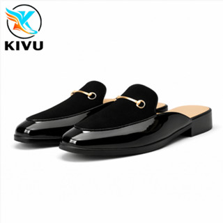 Giày sục nam da bóng ⭐ kết hơp da lộn ⭐ kèm phụ kiện khuyên vàng ⭐