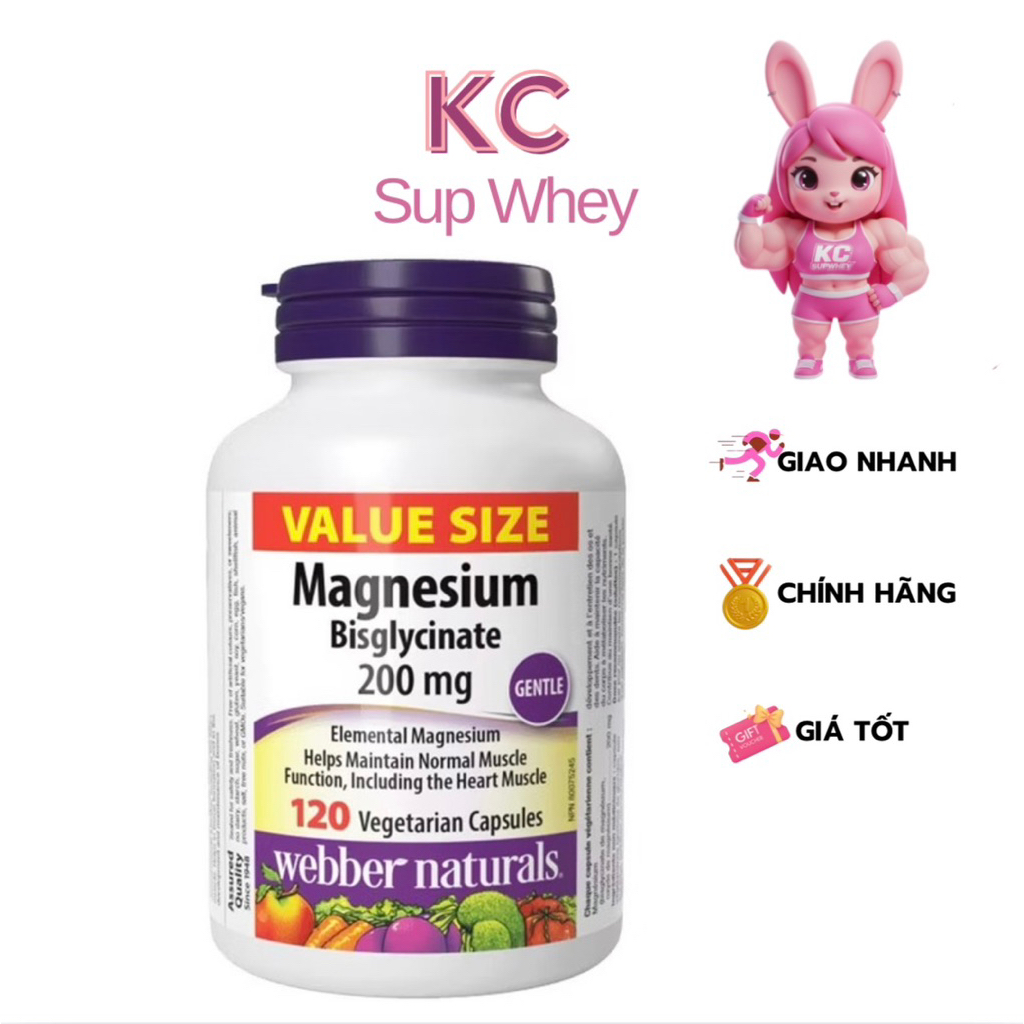 Tăng Cường Sức Khỏe Webber Naturals Magnesium Bisglycinate 200mg