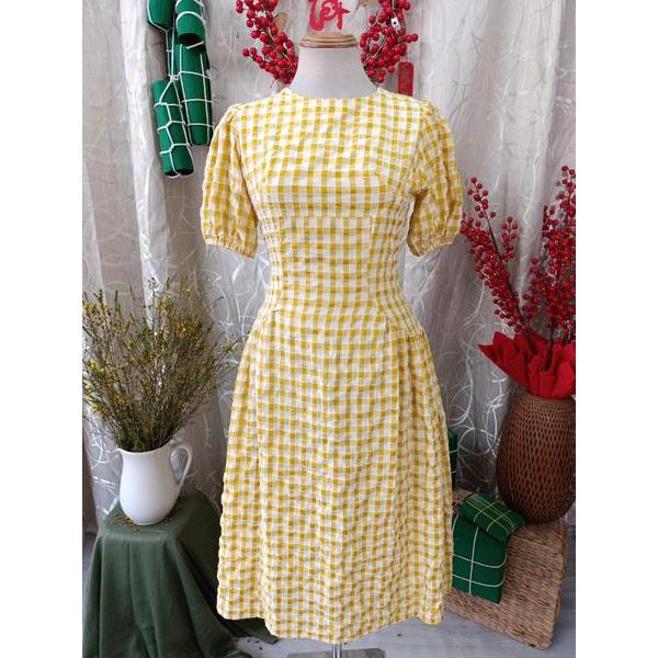 TUTUSTORE thanh lý - Đầm tay bồng caro bymo - SIZE M