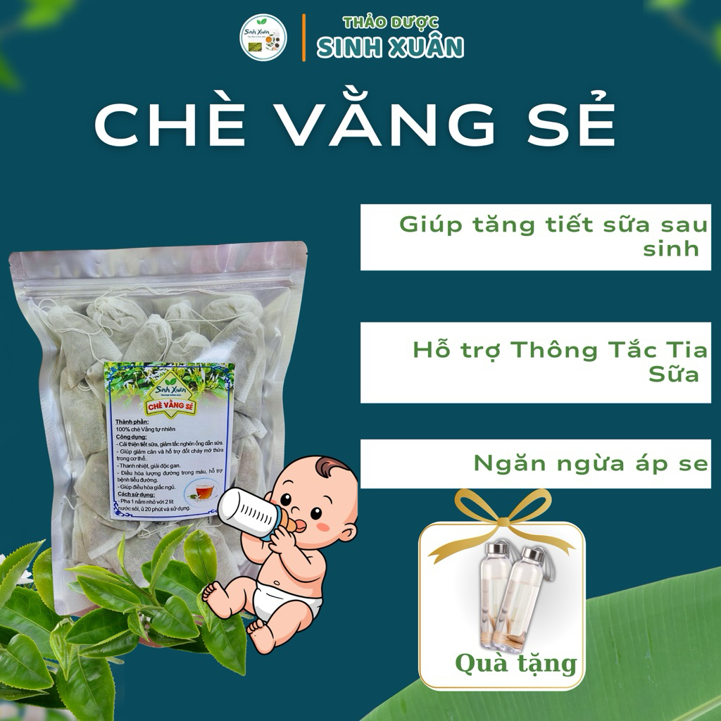 Chè Vằng Sẻ Giúp Tăng Tiết Sữa , Hỗ Trợ Điều Hòa Kinh Nguyệt Phụ Nữ, Tặng Bình 500ml và Cỏ Ngọt
