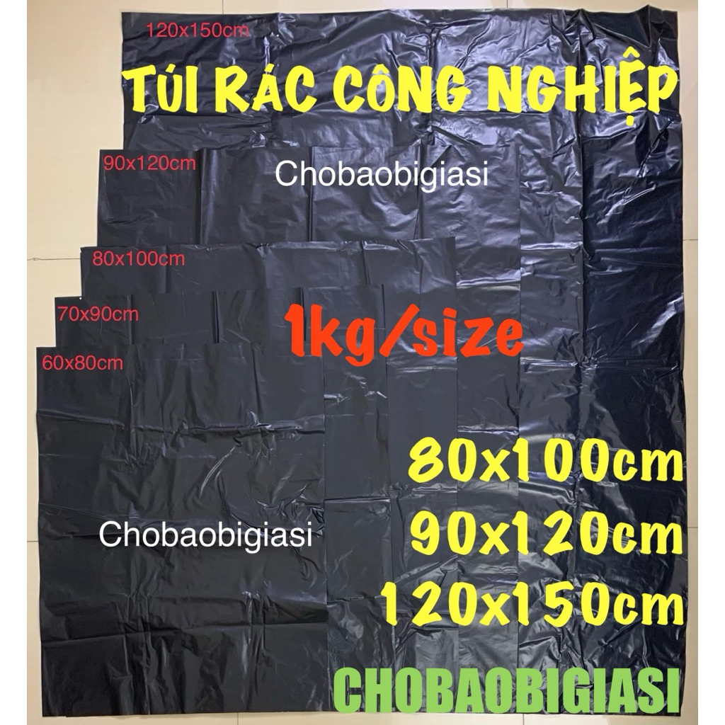 {1kg/size} Túi đựng rác đen 60 lít, 120lít, 240lít (dạng rời), túi rác công nghiệp (có 5size 60,70,80,90,120), SP y hình