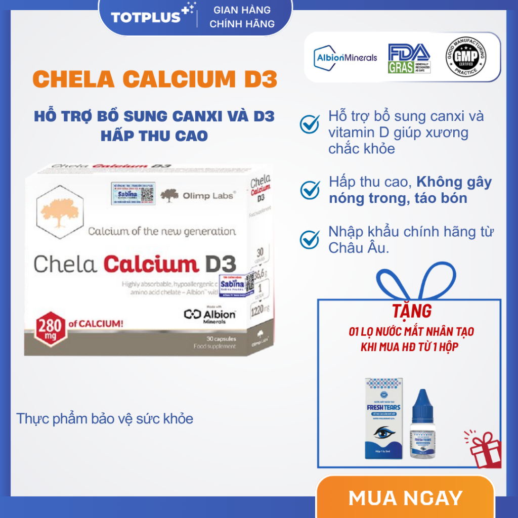 Canxi Chela Calcium D3 - Bổ sung Canxi Và Vitamin D3 Cho Bà Bầu, Người Cần Bổ Sung Canxi-Hộp 30 Viên