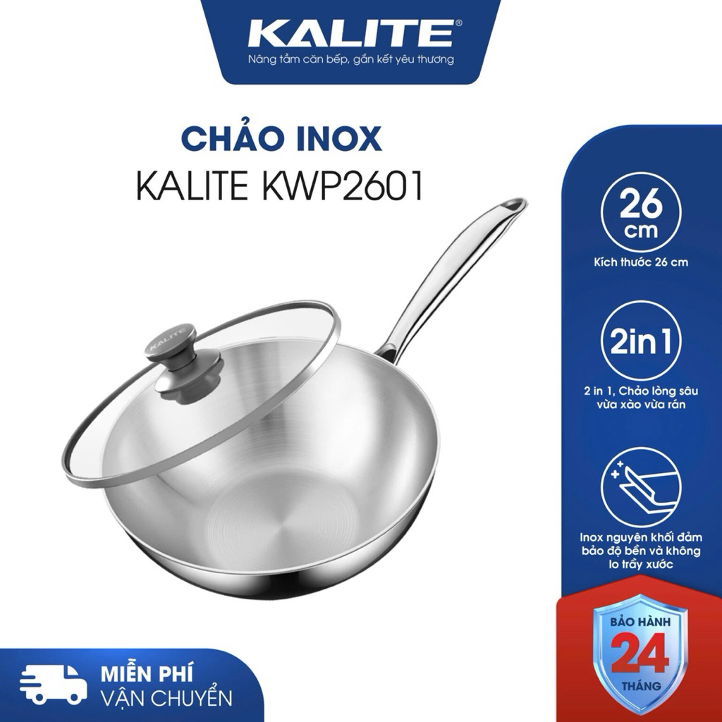 Chảo inox 304 nguyên khối lòng sâu Kalite KWP2601