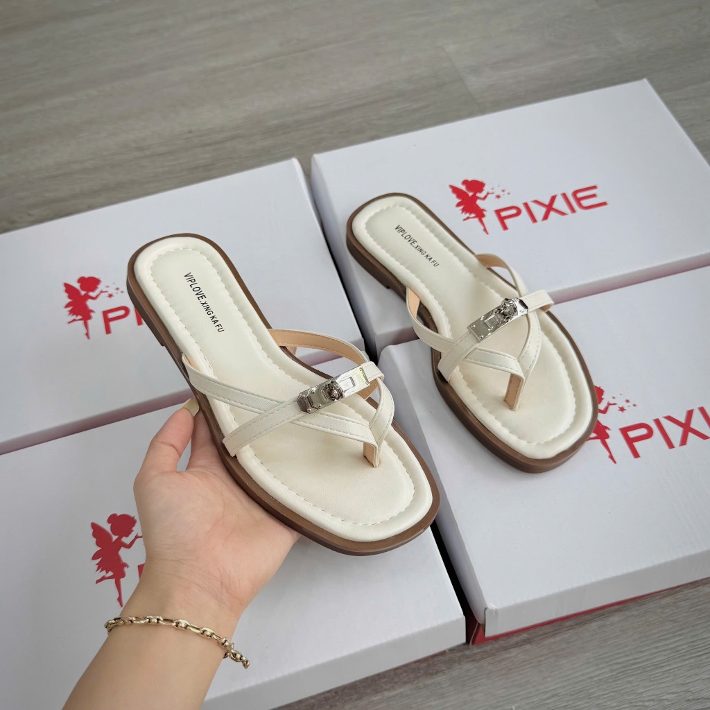 Dép Bệt Nữ Xỏ Ngón Quai Ngang Phối Khóa D202 QCCC Fullbox