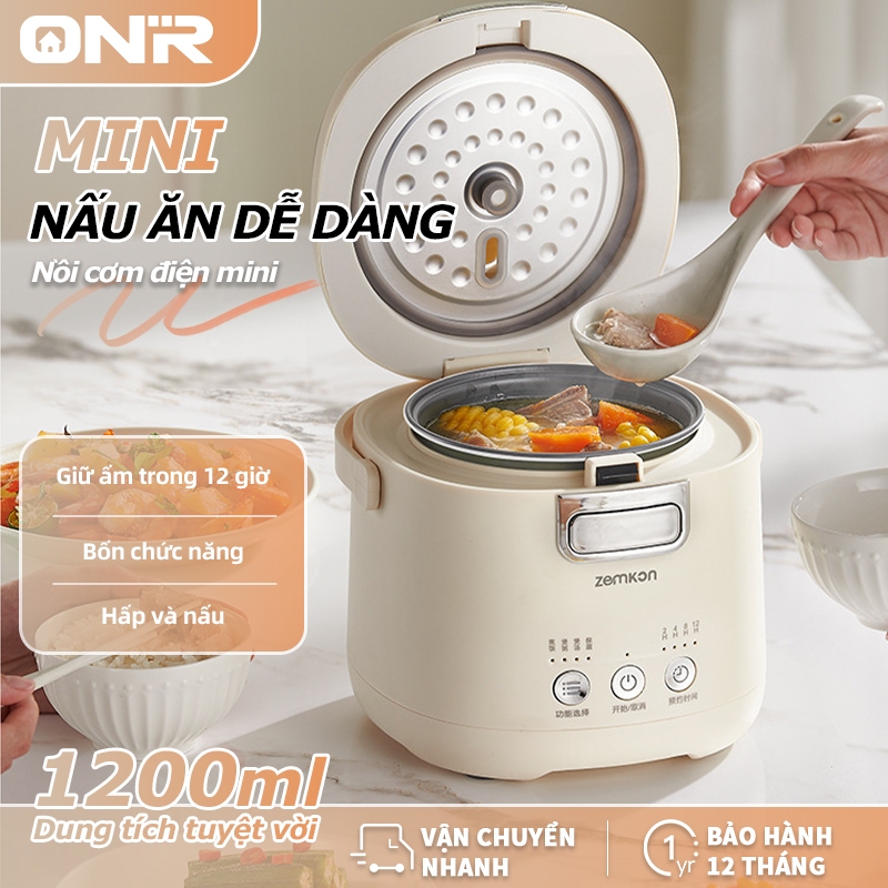 Nồi Cơm Điện Mini 1.2L Có Khay Hấp, Nồi Điện Đa Năng 4 Chế Độ, Tiêu Thụ Điện Năng Thấp, BH 12 Tháng