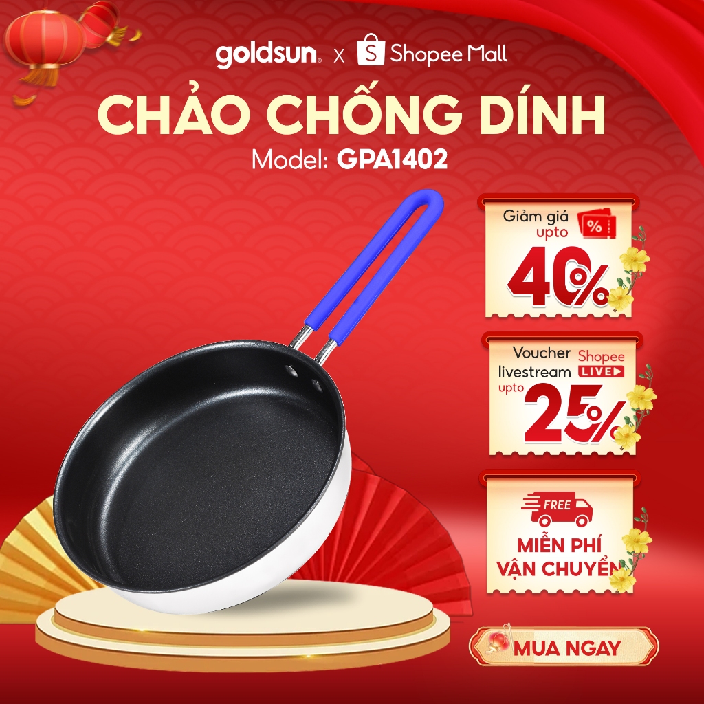Chảo Inox Chống Dính Goldsun GPA1402, GPA1451 Đáy Từ 3 Lớp Chống Dính Sử Dụng Trên Mọi Loại Bếp