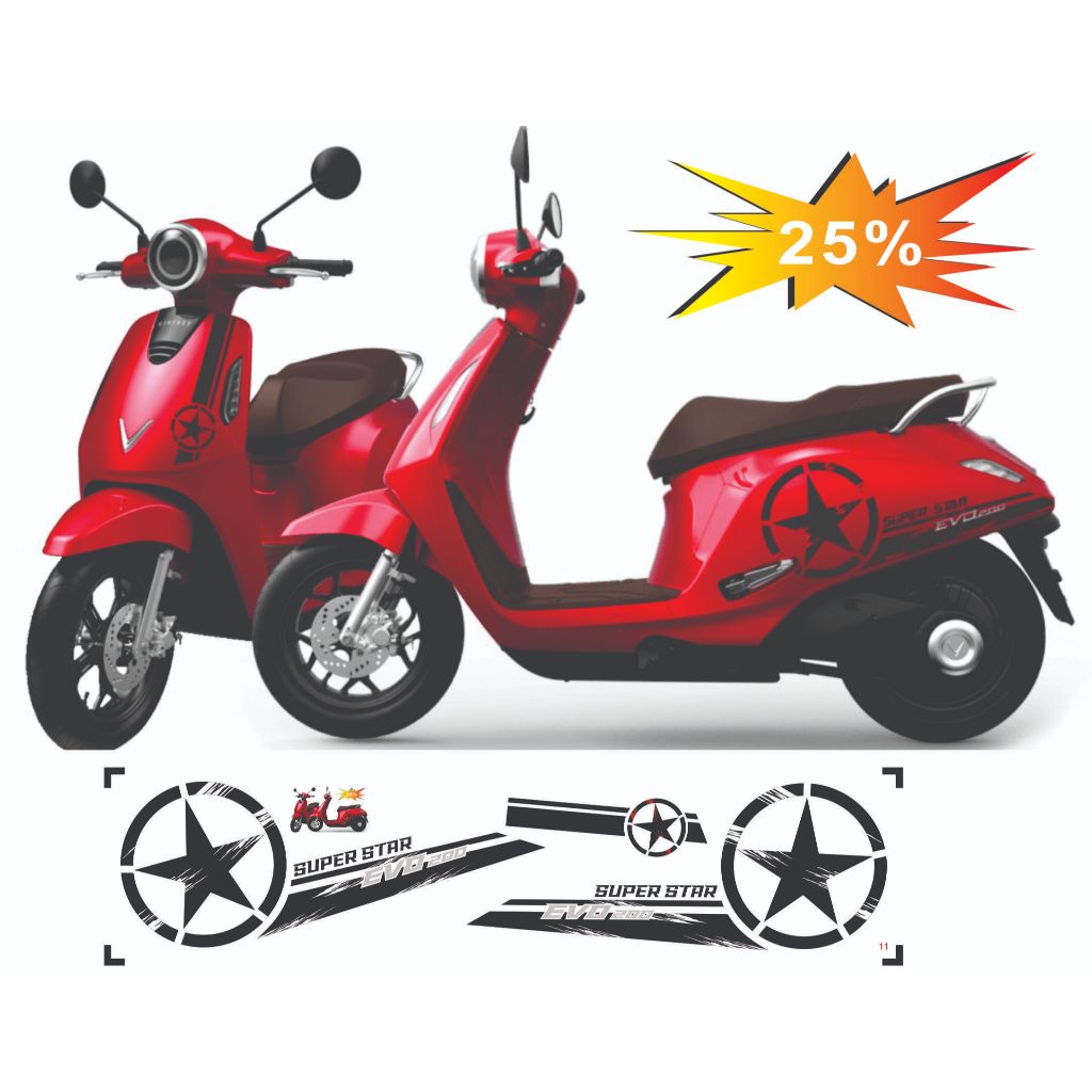 TEM DÁN XE EVO 200  - EVO LITER NEO - EVO GRAND - EVO MAX , MẪU TEM SUPER STAR ĐẸP , TEM IN 3 LỚP BỀ