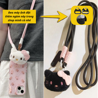 Dây Đeo Điện Thoại Dài Kèm Móc Trang Trí Mèo KT Nơ Hồng, Đeo Chéo, Đeo Cổ, Đeo Vai Dễ Thương