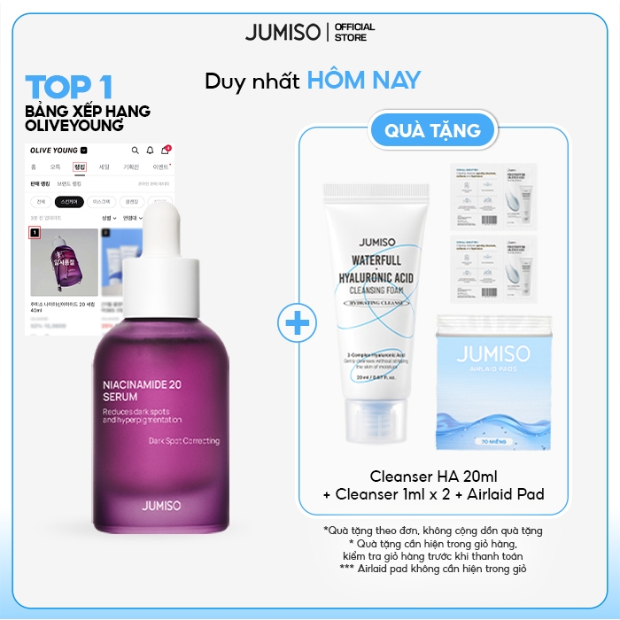 [Niacinamide 20%] Tinh chất serum dưỡng sáng, mờ thâm mụn, kiềm dầu, thu nhỏ lỗ chân lông JUMISO 40m