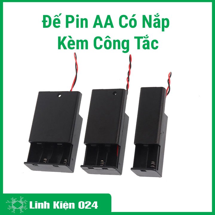 Đế Pin AA Có Nắp, Kèm Công Tắc ( Đấu Nối Tiếp )