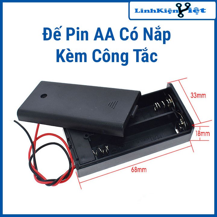 Đế Pin AA Có Nắp, Kèm Công Tắc ( Đấu Nối Tiếp )