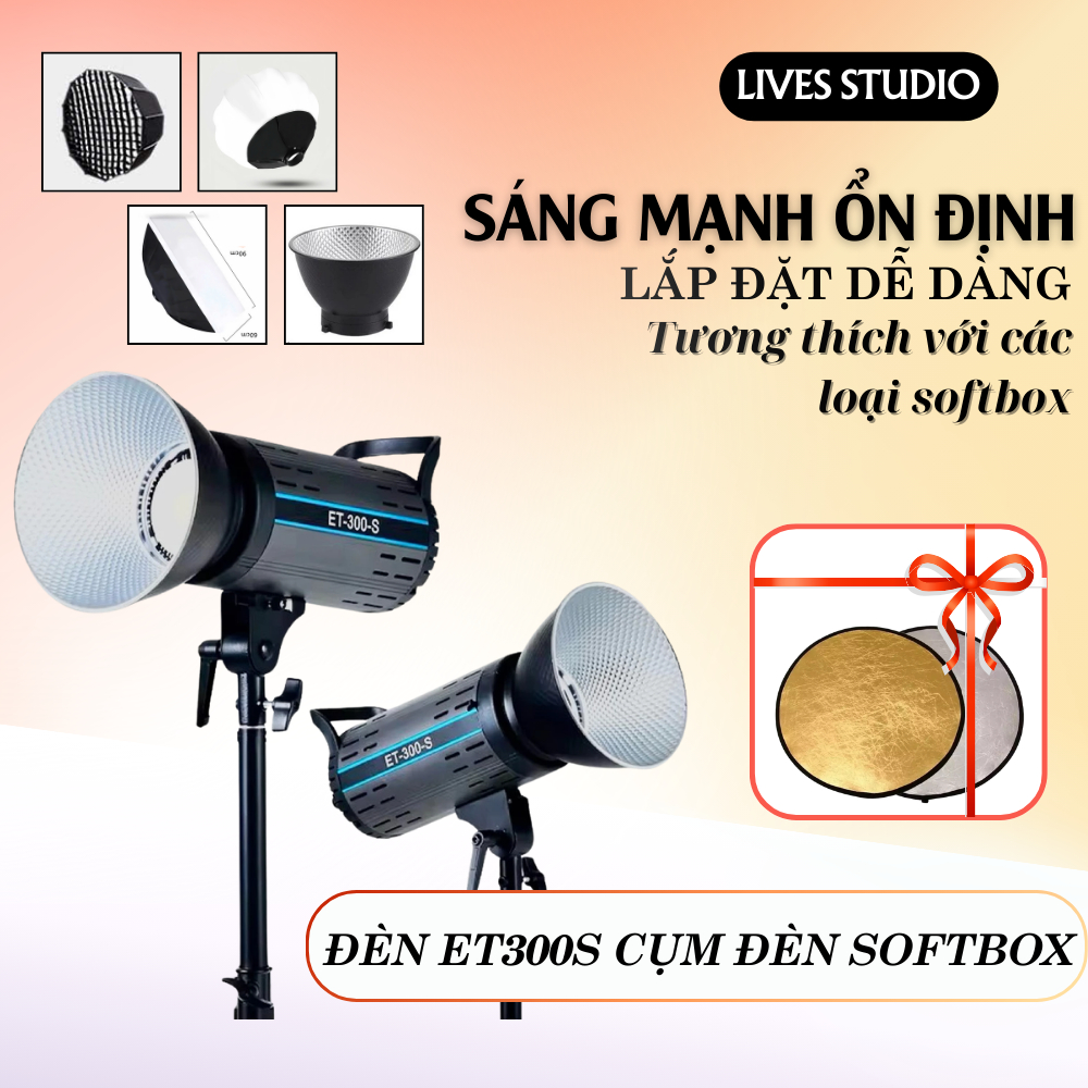 Đèn livestream cao cấp ET300 Phiên bản mới 300W – Ngàm Bowen, điều khiển từ xa,ánh sáng quay phim ch