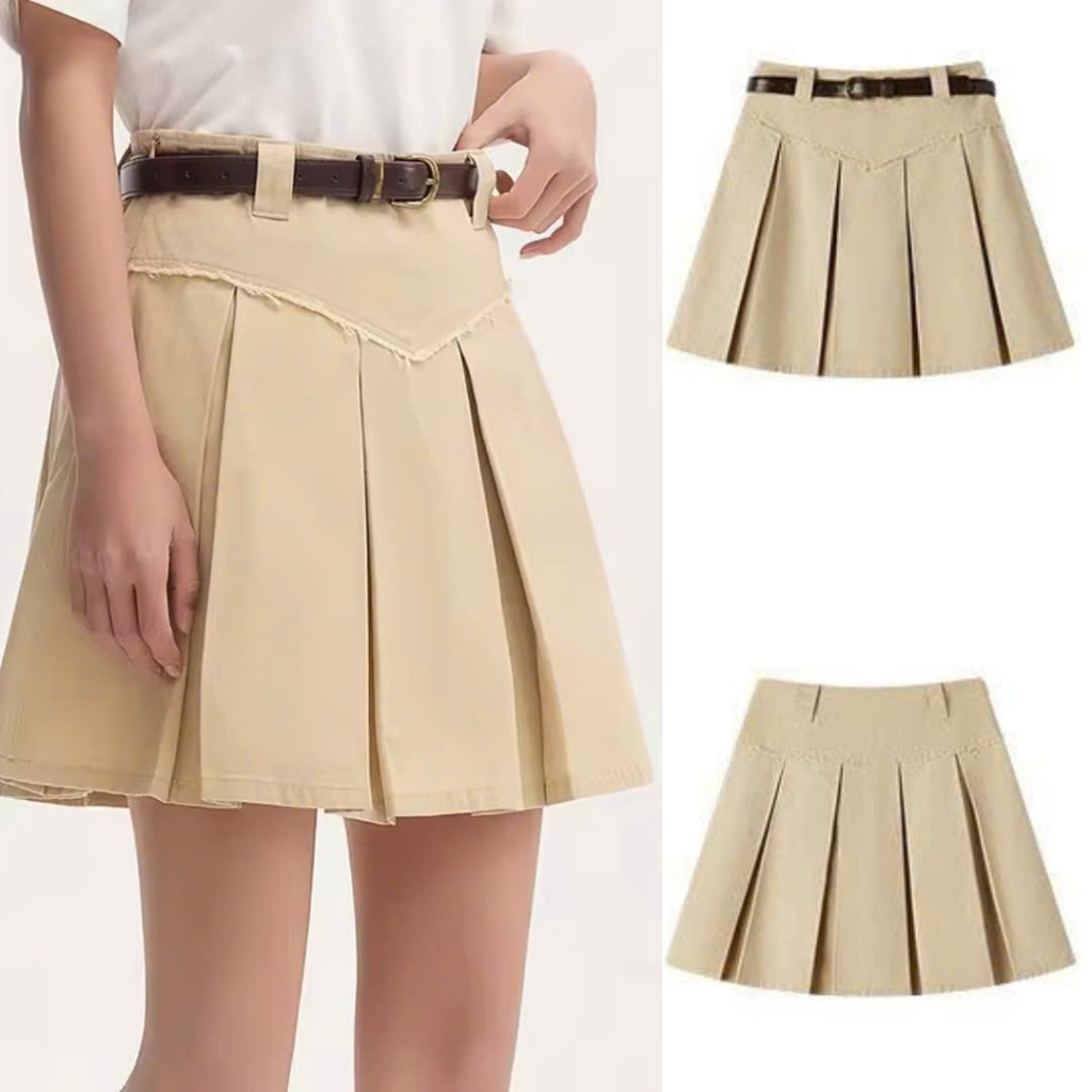 Chân váy kaki xếp ly kèm betl, [GDC]