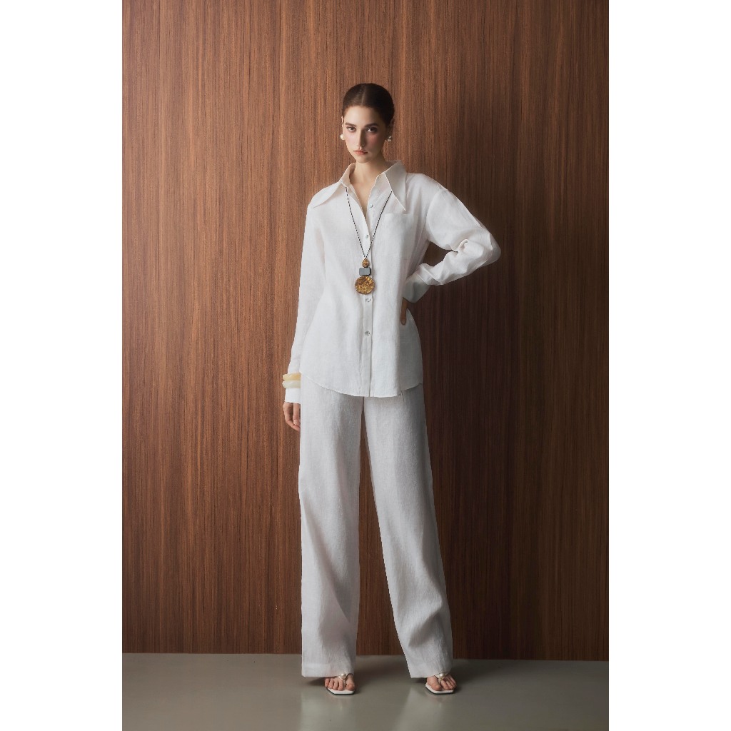 SERENE LINEN SET | LENCIS – Set áo sơ mi linen và quần dài ống suôn linen form cổ điển nữ cao cấp, d