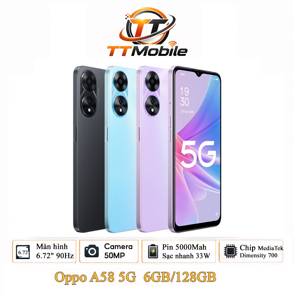 Điện thoại OPPO A58 5G (6GB/128GB) Màn hình 6.72 inch,Pin 5000mAh,Sạc nhanh 33W