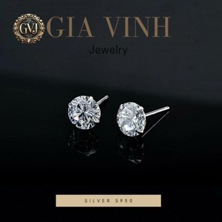 Bông Tai Nụ 4 Chấu Bạc S925 Xi Bạch Kim GVJ Đá CZ 7A Chuẩn 120 Lát Cắt khuyên tai Siêu Lấp Lánh