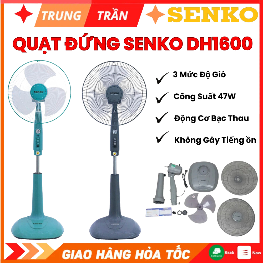 Quạt Đứng Hẹn Giờ Senko DH1600 Chính Hãng – Công Suất 47W Mạnh Mẽ, 3 Cấp Độ Gió, Lồng Sắt Sơn Tĩnh Đ