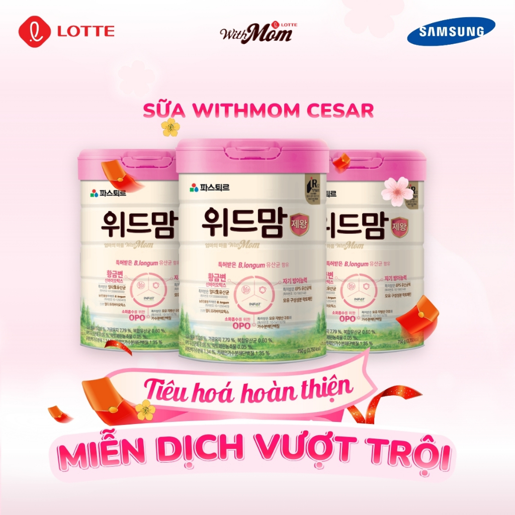 Sữa Bột LOTTE Withmom Cesar - Bổ Sung Lợi Khuẩn, Hỗ Trợ Tiêu Hóa, Bảo Vệ Toàn Diện