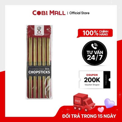 Set 5 Đôi Đũa Inox 304 Cao Cấp Hàn Quốc Cobi Home – Màu Vàng/Bạc, Chống Gỉ, An Toàn Thực Phẩm