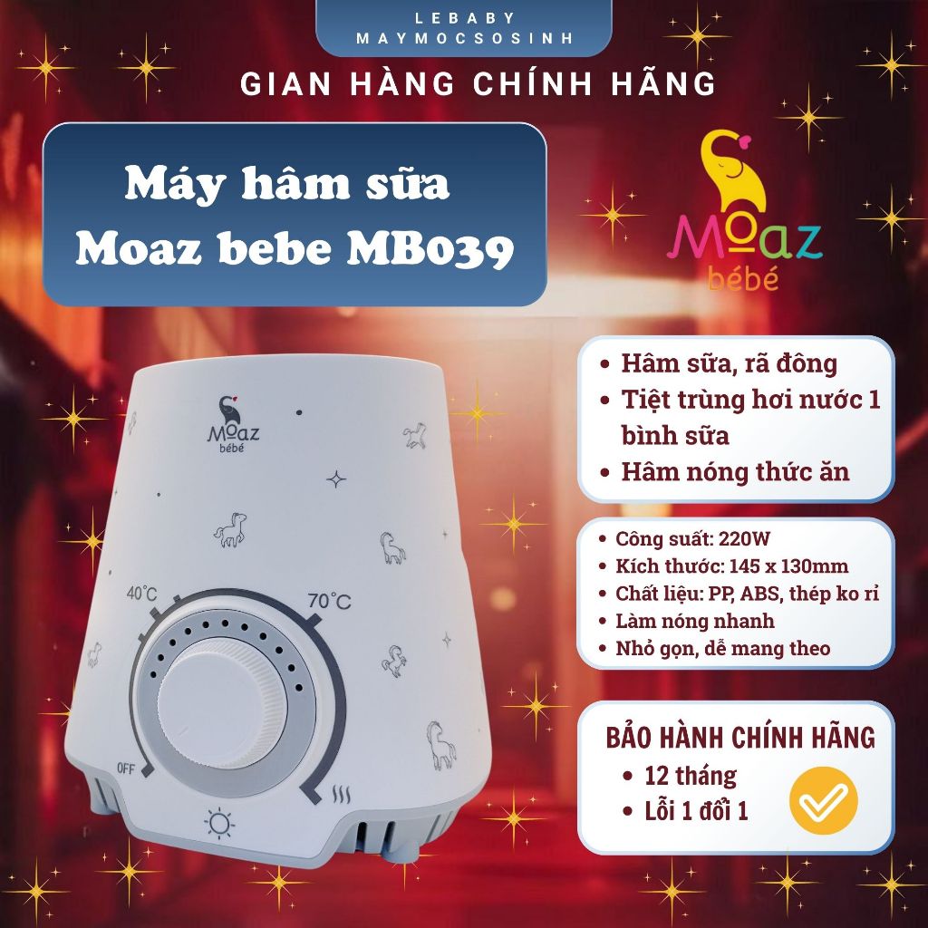 [TẶNG MÓC KHÓA] Máy hâm sữa Moaz bebe MB039 | Hâm sữa - Hâm nóng thức ăn - Tiệt trùng | Bảo hành chính hãng 12 tháng