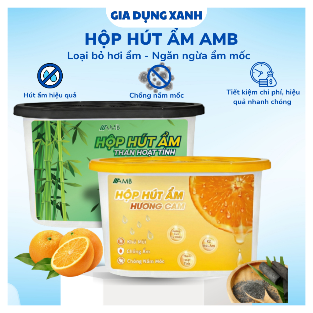 Hộp Hút Ẩm Tủ Quần Áo, Tủ Giày Loại Bỏ Ẩm Mốc, Khử Mùi AMB  - Hộp Hút Ẩm Phòng Ngủ Dung Tích 500ml