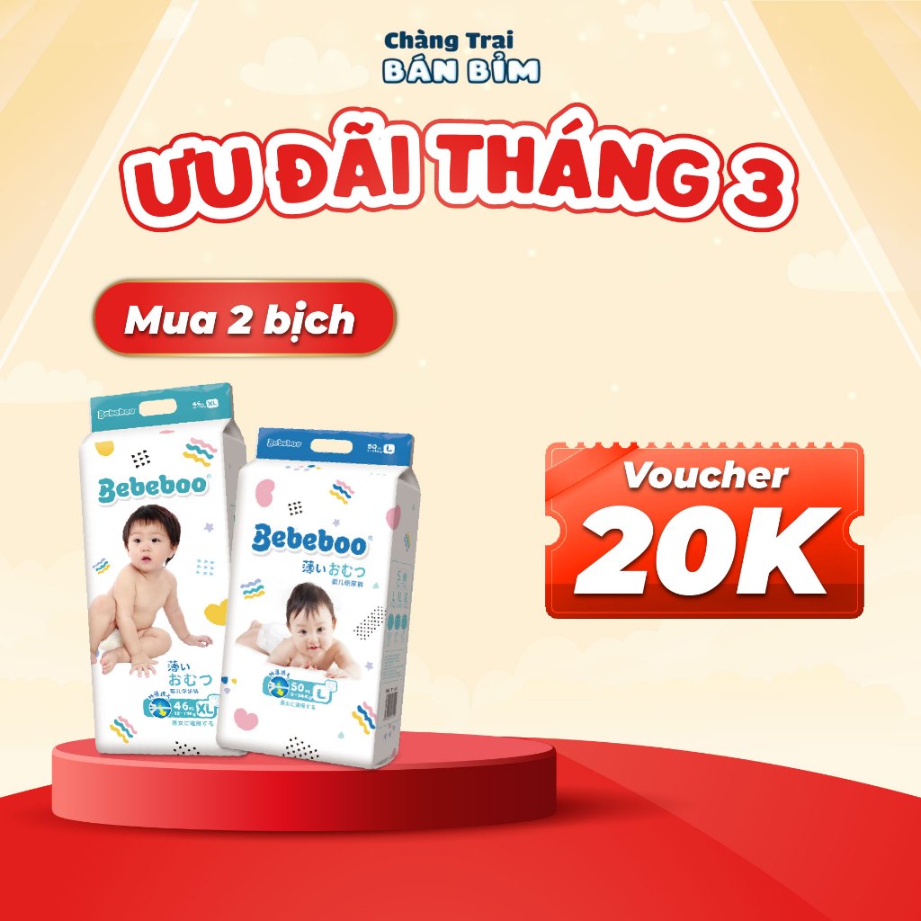 [MÃ CHANGTRAI GIẢM 50K] 2 BỊCH Tã Bỉm BEBEBOO công nghệ Nhật Bản siêu thấm hút 1300ml size NB80/S70/