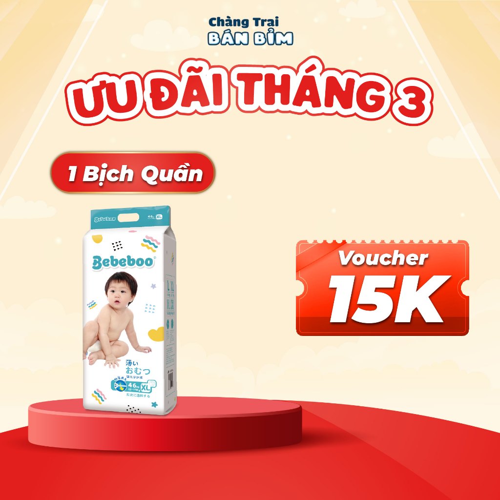 [VOUCHER 15K] 1 BỊCH Tã Bỉm Quần BEBEBOO Nhật Bản size M54/L50/XL46/XXL42/XXXL40 thấm hút 1200ml siê