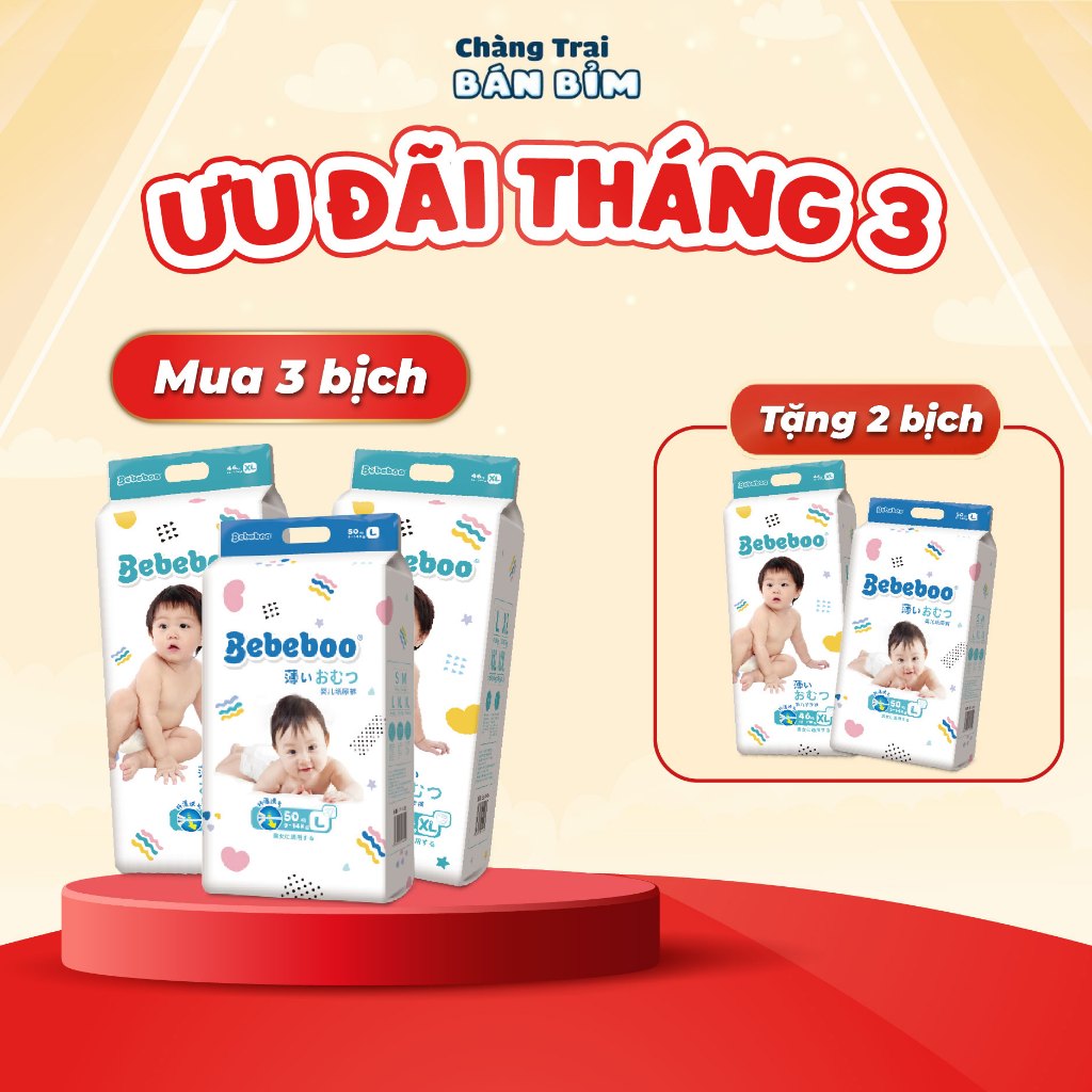 [3 +2] COMBO 5 BỊCH Tã Bỉm BEBEBOO Nhật Bản, tã quần đóng ngày đêm đủ size NB80/S70/M54/L50/XL46/2XL