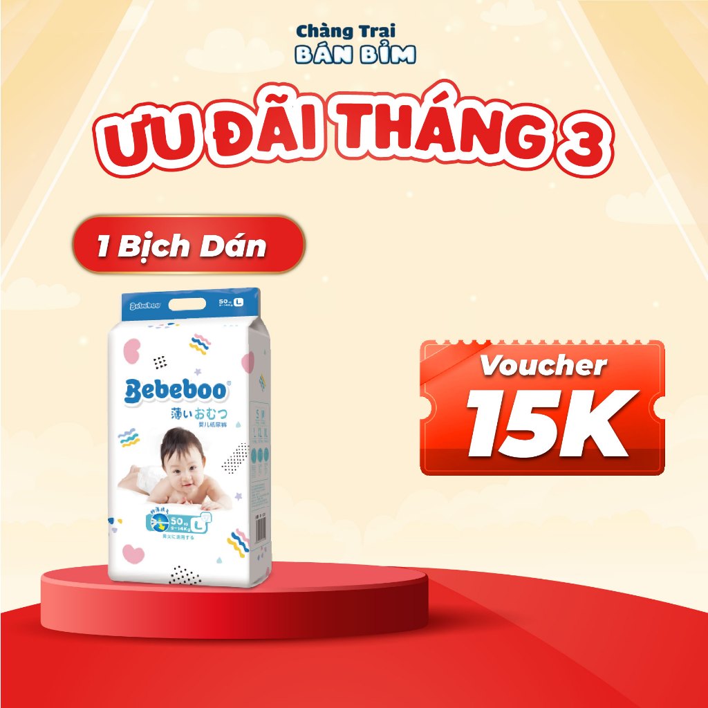 [[VOUCHER 15K] 1 BỊCH Tã Dán/ Bỉm Dán BEBEBOO Nhật Bản size NB80/S70/M60/L50 thấm hút tốt, bỉm sơ si