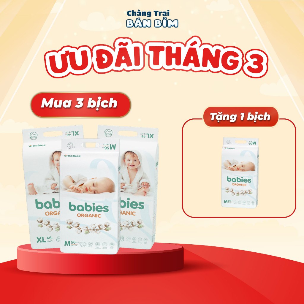 [SIÊU THẤM HÚT] Combo 4 Bịch Tã Bỉm Việt Babies Organic Siêu Thấm Hút, Mềm Mịn Cho Bé Sơ Sinh thấm hút 1200ML