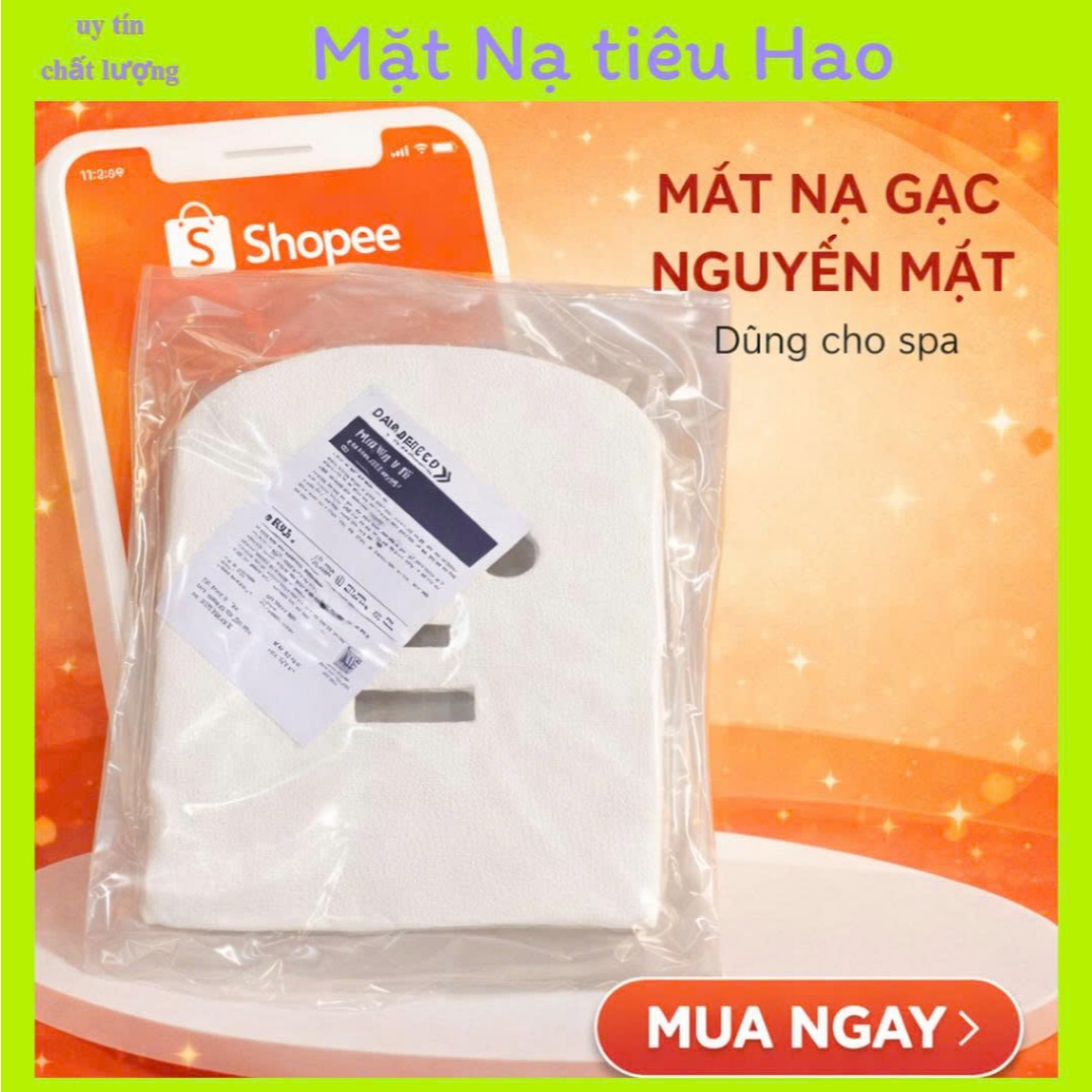Mặt nạ gạc nguyên mặt cắt lỗ sẵn dùng cho spa túi 100 miếng