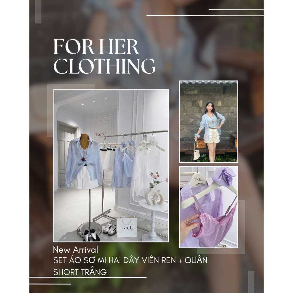 Set áo sơ mi 2 dây viền ren kèm quần short trắng FOR HER CLOTHING