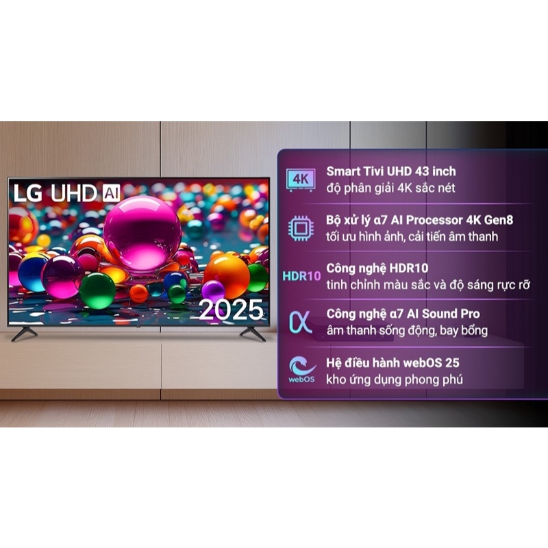 Smart Tivi LG AI 4K 43 inch 43UA8450PSA 2025