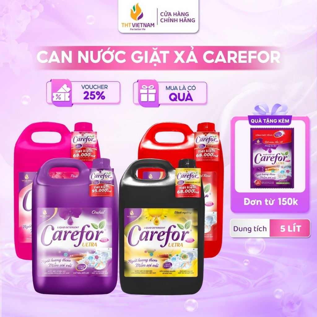 Can Nước Giặt Xả 6in1 Carefor 5 Lít Hương Hoa Hồng, Hoa Lan, Nước Hoa Lưu Hương Lâu Sạch Sâu Vết Bẩn