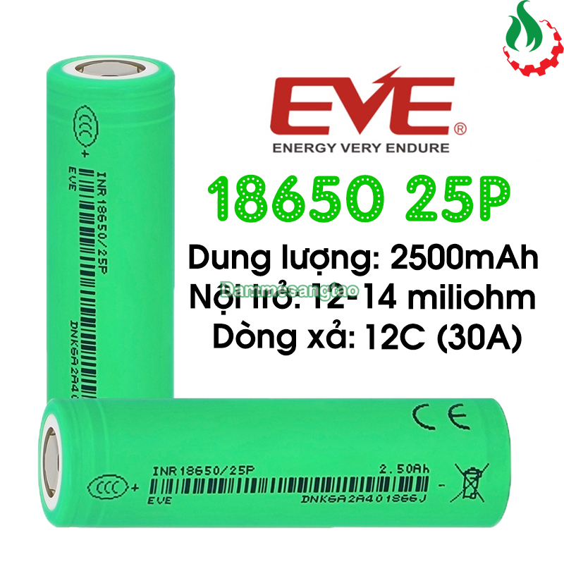 Cell pin 18650 EVE 25P Li-ion 3.7V 2500mah 12C - Xả 30A