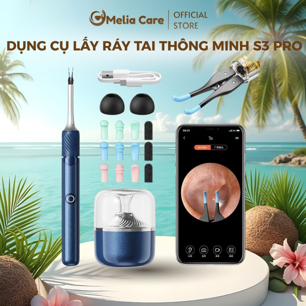 Dụng Cụ Lấy Ráy Tai Camera Sunuo S3 Pro Có Đèn LED Soi Tai Thông Minh Kết Nối App Hình Ảnh Sắc Nét M