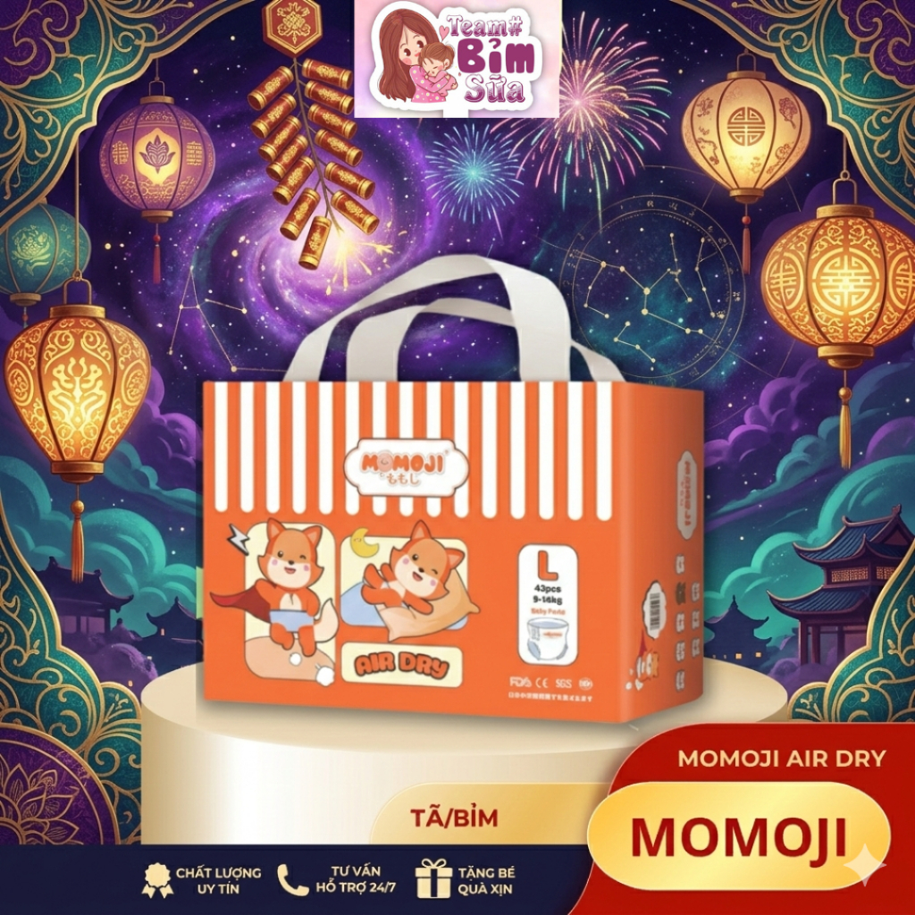 Tã Bỉm Quần Momoji Air Dry Êm Mềm, Siêu Khô Thoáng, An Toàn Cho Bé không quà