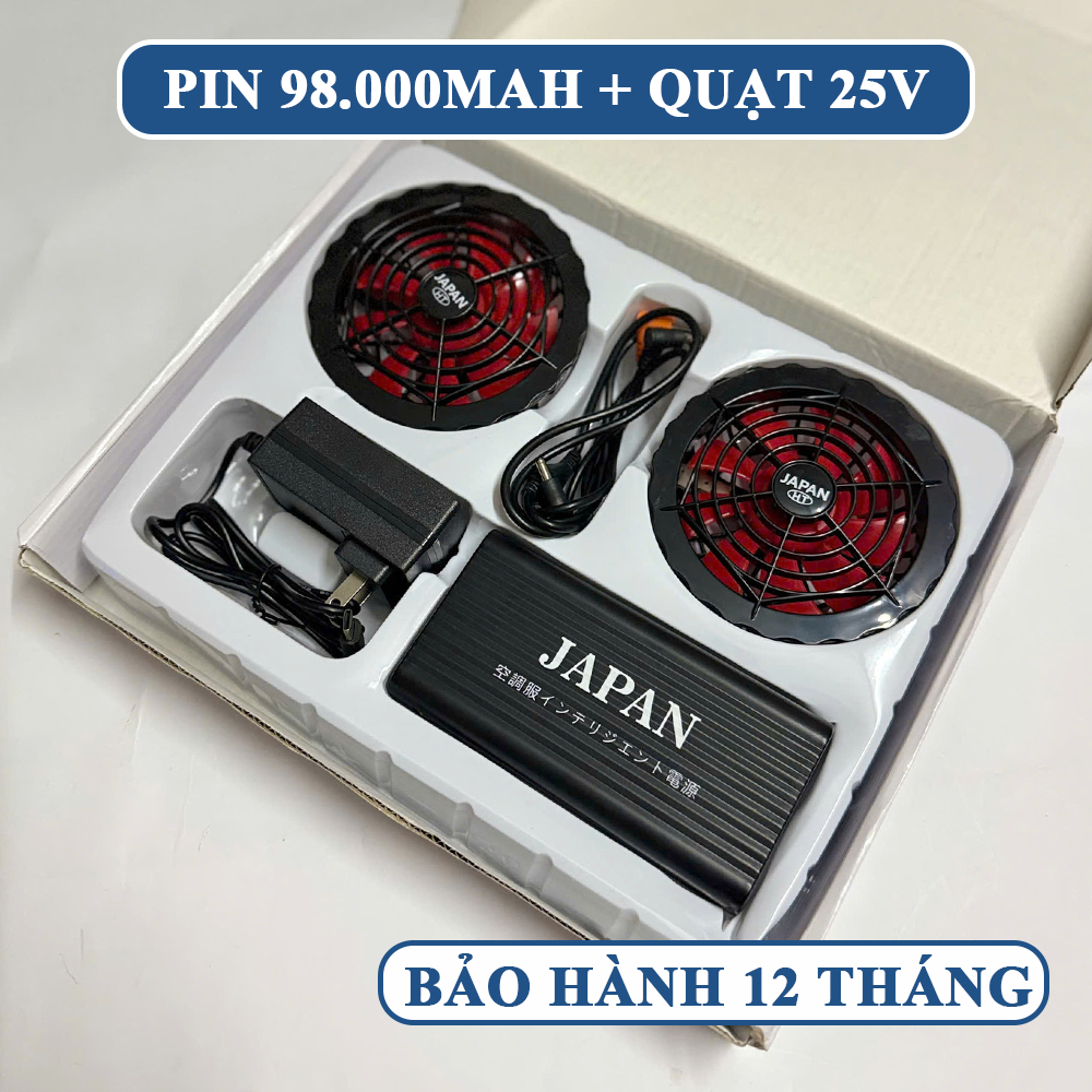 Bộ Phụ Kiện Áo Điều Hòa Nhật Bản Chính Hãng, Pn 98.000mAh, Quạt 25V Chạy Êm Mạnh, Tặng Đá Khô, BH 12
