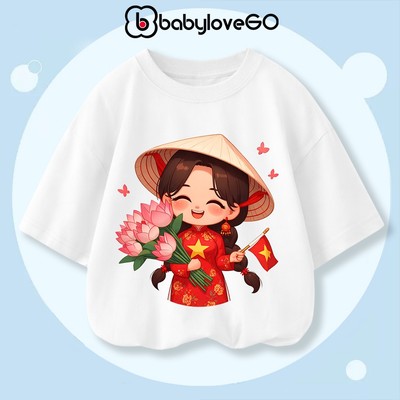 Áo thun bé gái form rộng tay lỡ BabyloveGO 2026 áo phông cho bé BabyloveGO in hình đáng yêu độc đáo