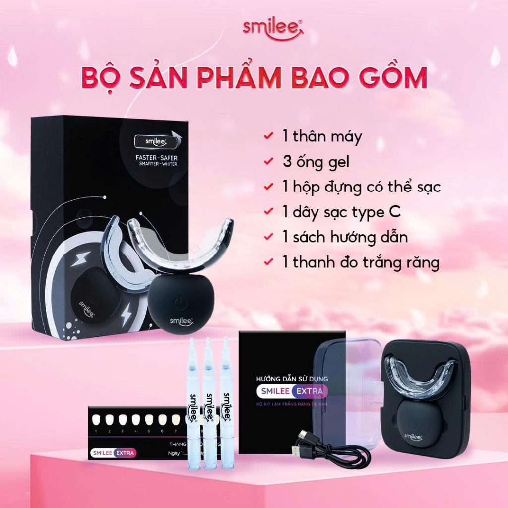 [GIÁ 797K TẠI LIVE SHOP] Trắng răng Smilee Extra, bộ kit làm trắng răng từ 2-6 tone tại nhà, đi kèm 3 bút gel, LIS | BigBuy360 - bigbuy360.vn