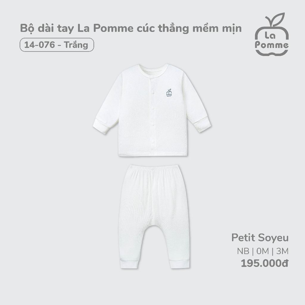 Bộ dài tay La Pomme cúc thẳng mềm mịn - Newborn