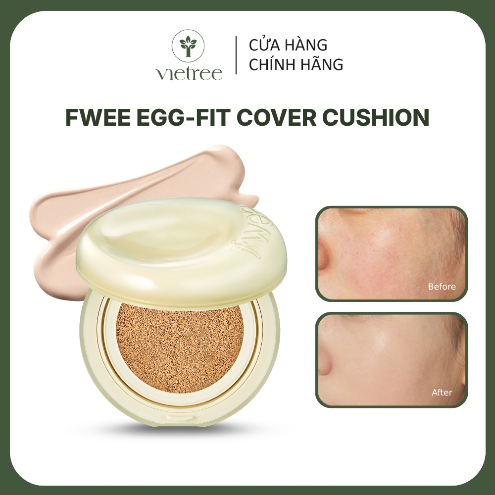 Phấn nước cho da dầu Fwee Cushion Egg fit cover, tạo độ căng bóng tự nhiên tránh mốc nền (13g)