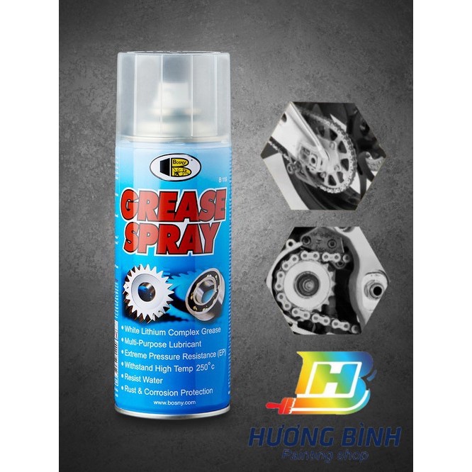 [Chai 200ml] Dầu bôi trơn Grease Spray Bosny (Mỡ bôi trơn dạng xịt)