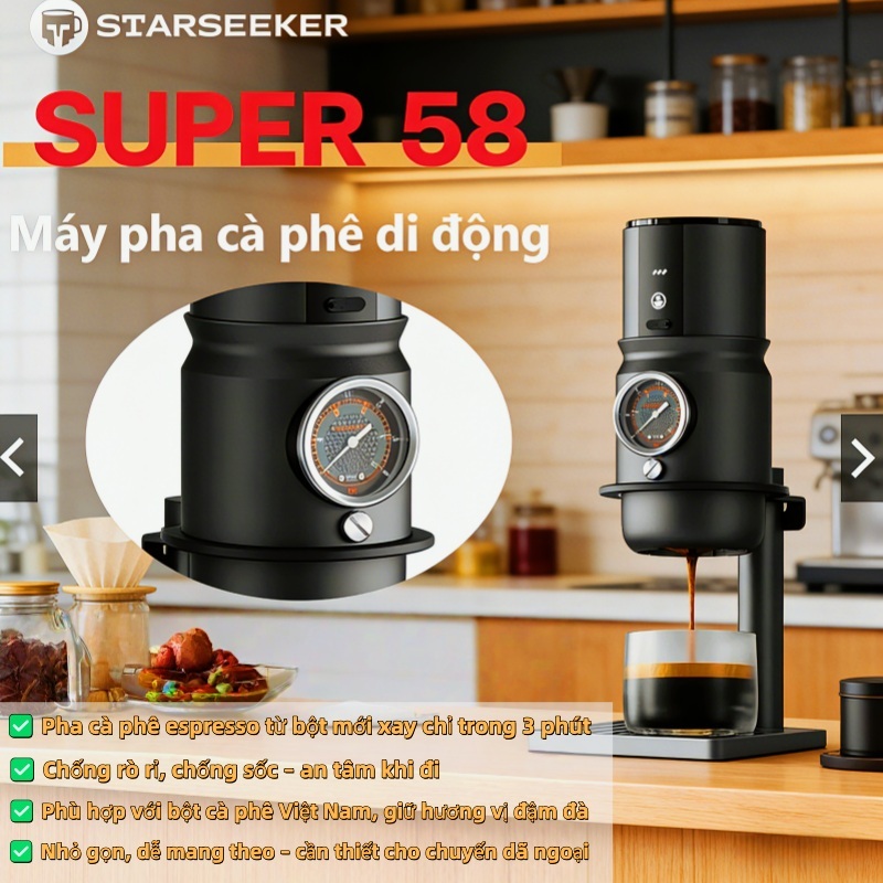 Máy Pha Cà Phê Espresso Di Động STARSEEKER Super58 USB-C - Làm 50 Cốc  Kèm Tamper  Cho Cắm Trại