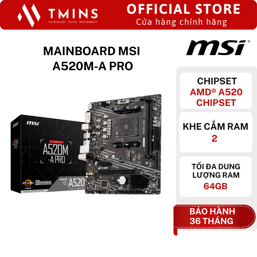 Mainboard MSI A520M-A PRO | AM4, mATX, 2 khe RAM - Hàng chính hãng