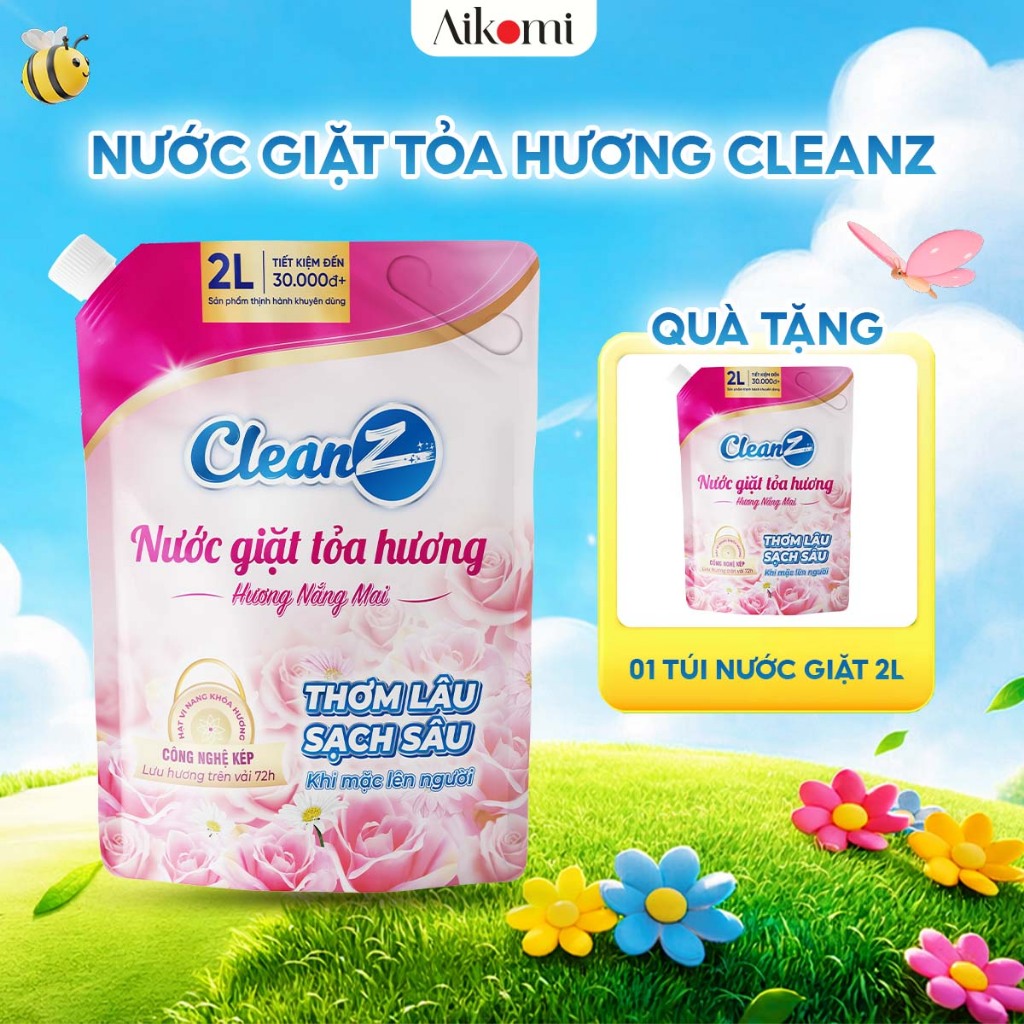 (Mua 1 tặng 1) Nước giặt xả tỏa hương Nắng Mai CleanZ đánh bay vết bẩn, hương thơm nhẹ nhàng 2L+2L