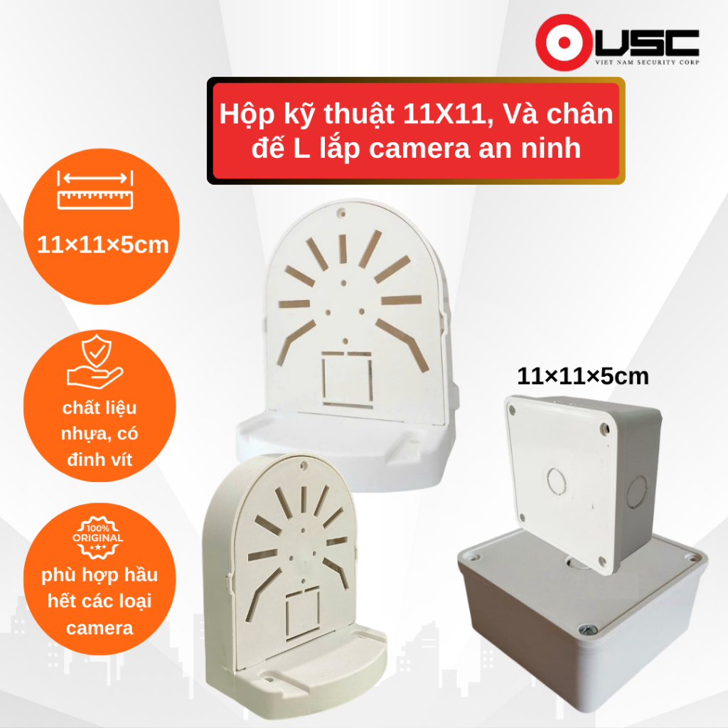 Hộp Kỹ Thuật 11x11 + Chân Đế L Gắn Camera An Ninh ( có ốc vít đi kèm)