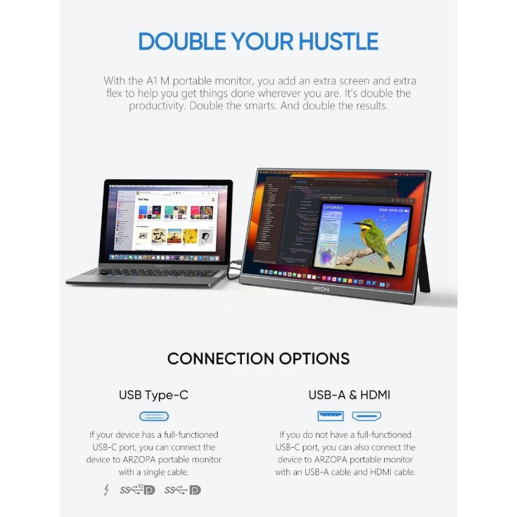 Màn Hình Di Động ARZOPA A1M 17.3" | Full HD IPS | HDR | USB-C / Mini HDMI | Loa Kép | Laptop / PC / Nintendo / PS5 | BigBuy360 - bigbuy360.vn