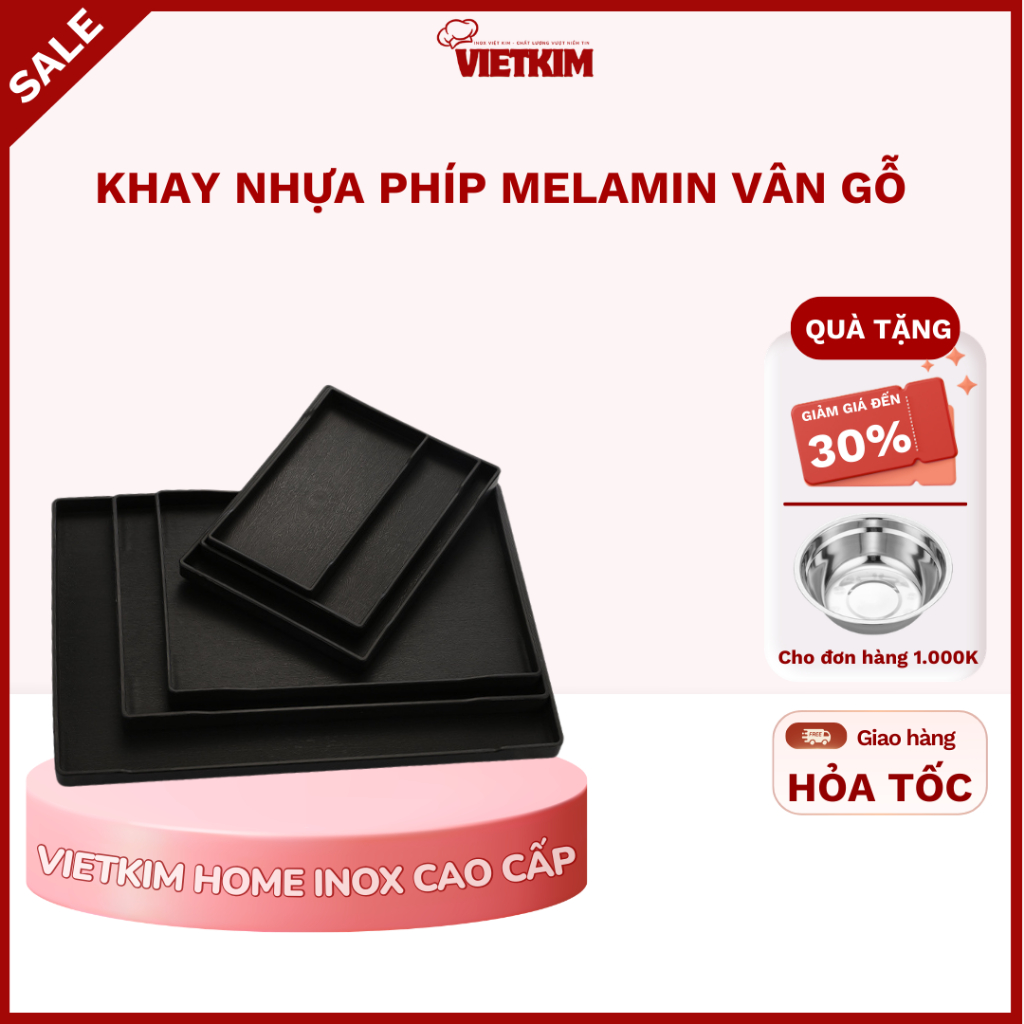 Khay nhựa phíp Melamin vân gỗ đen nhám chống trượt, bền đẹp nhiều size